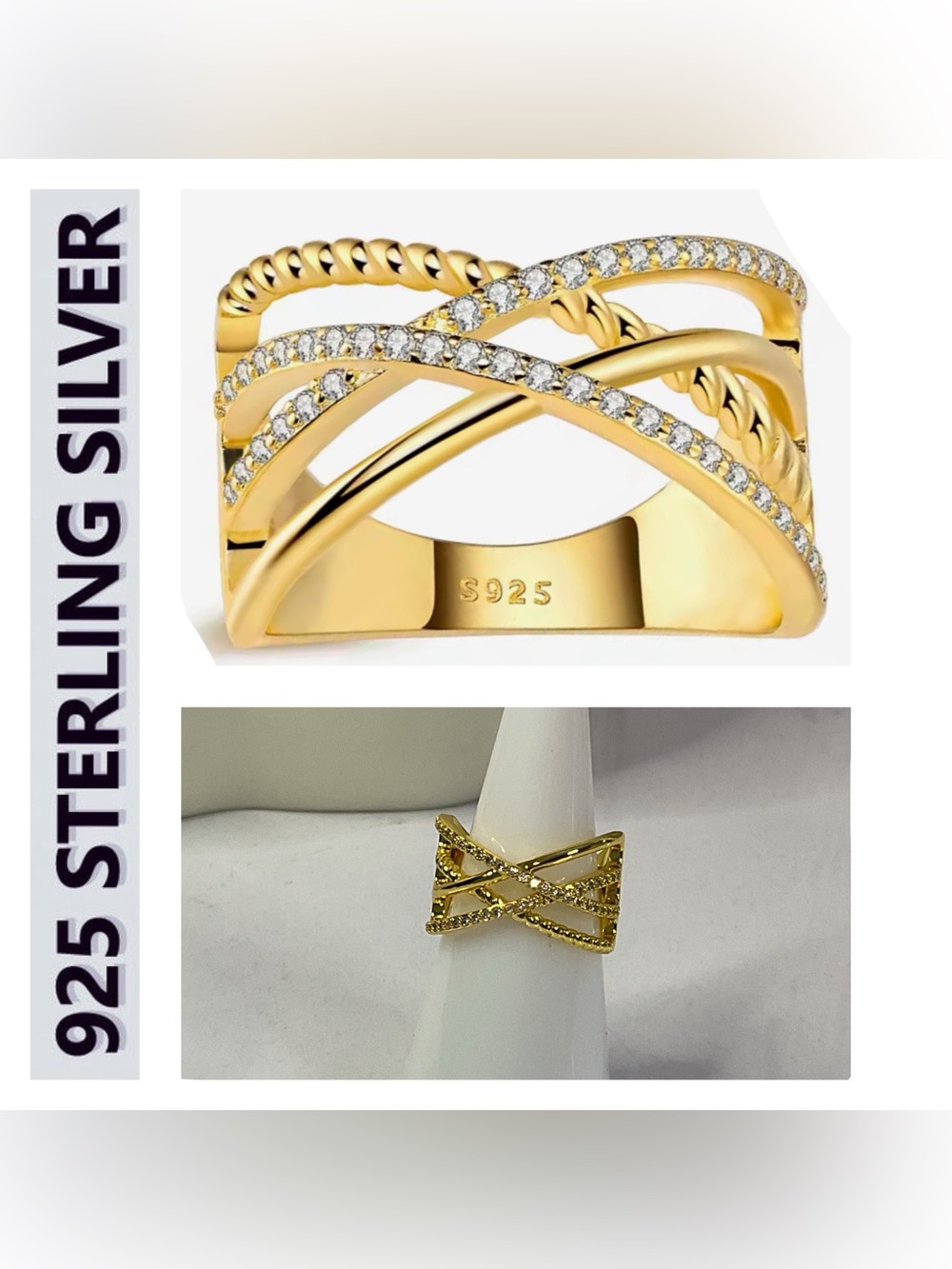 🌟🌟 18K Gold Plated Multi-Band Cubic Zirconia Ring